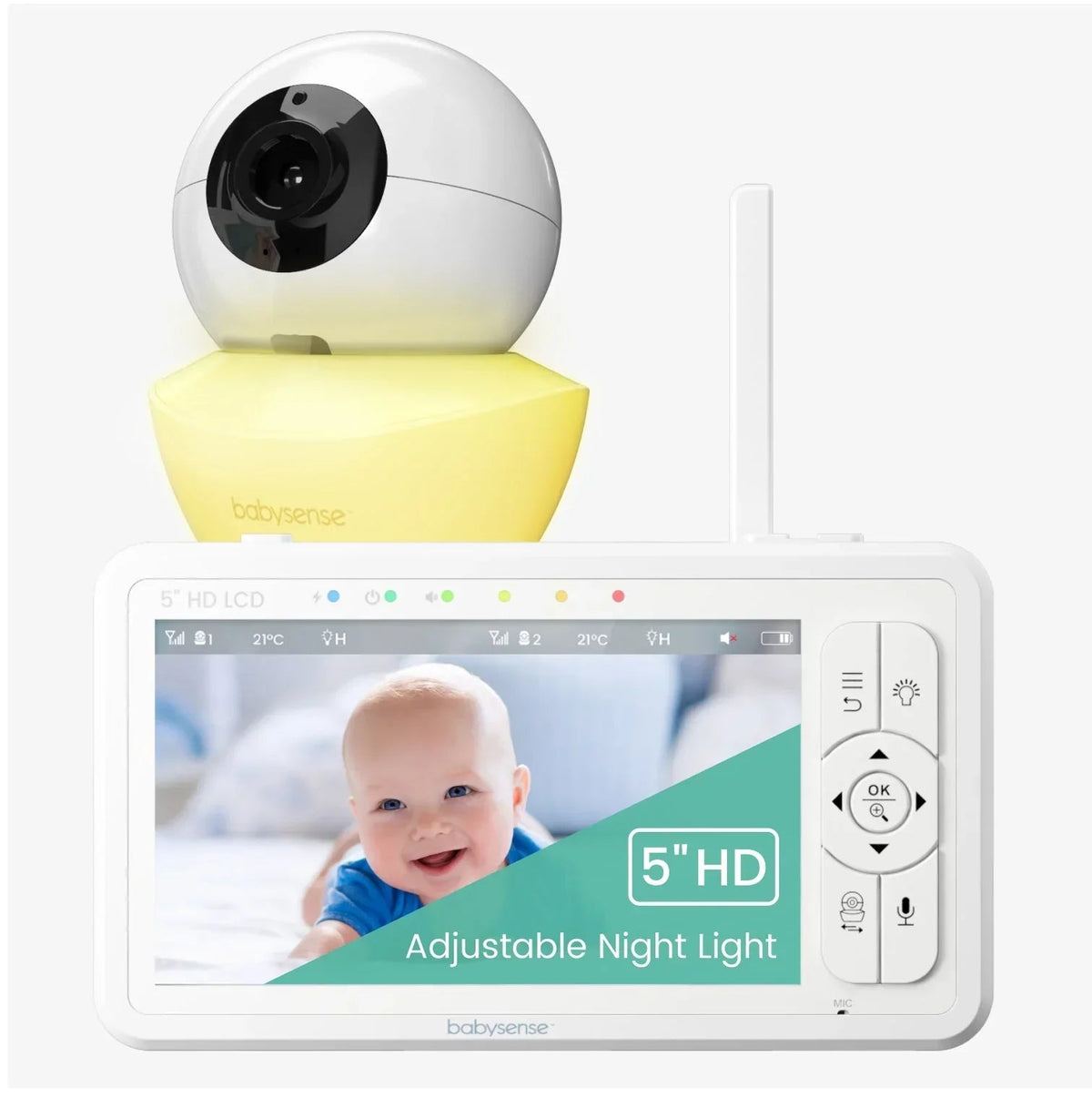 Babysense HD S2: Video Baby Monitor with 2 Cameras, Non Wifi, Split Screen & Night Light Machine - Kidsy