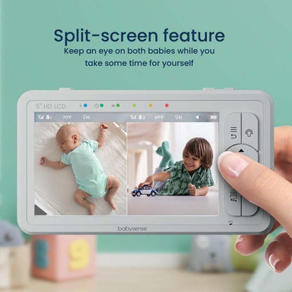 Babysense HD S2: Video Baby Monitor with 2 Cameras, Non Wifi, Split Screen & Night Light Machine - Kidsy