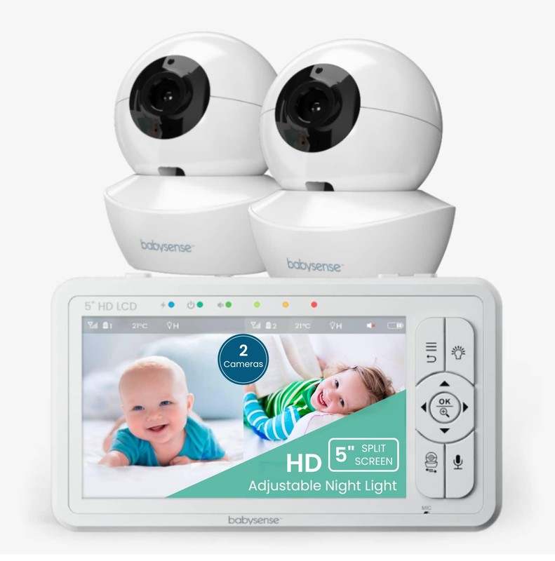 Babysense HD S2: Video Baby Monitor with 2 Cameras, Non Wifi, Split Screen & Night Light Machine - Kidsy