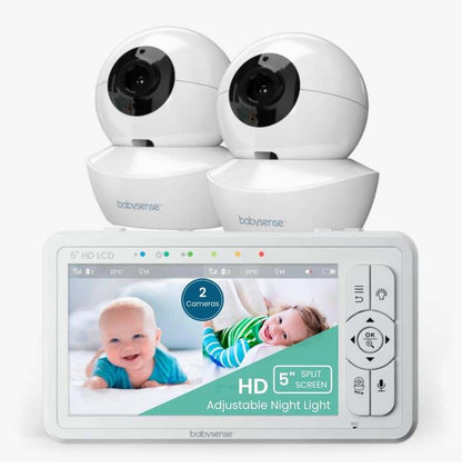 Babysense HD S2: Video Baby Monitor with 2 Cameras, Non Wifi, Split Screen & Night Light Machine - Kidsy
