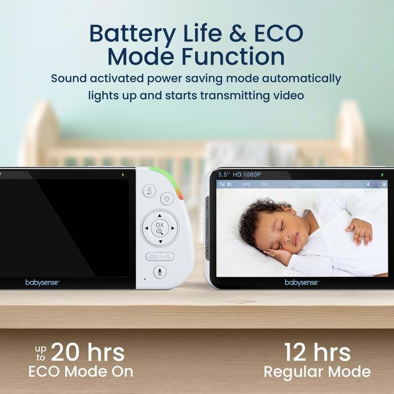 Babysense Max View: Video Baby Monitor with 2 Cameras, Non Wifi, Split Screen, Night Light & Sound Machine - Kidsy