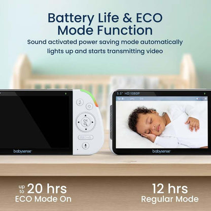 Babysense Max View: Video Baby Monitor with 2 Cameras, Non Wifi, Split Screen, Night Light & Sound Machine - Kidsy