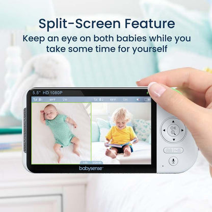 Babysense Max View: Video Baby Monitor with 2 Cameras, Non Wifi, Split Screen, Night Light & Sound Machine - Kidsy