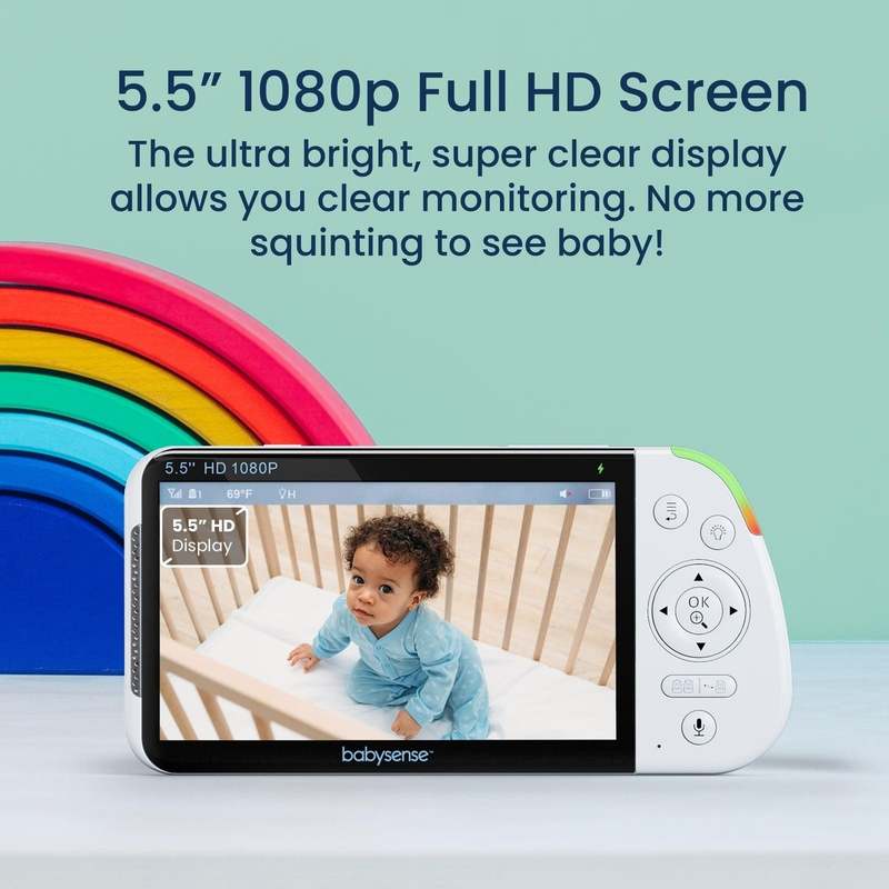 Babysense Max View: Video Baby Monitor with 2 Cameras, Non Wifi, Split Screen, Night Light & Sound Machine - Kidsy