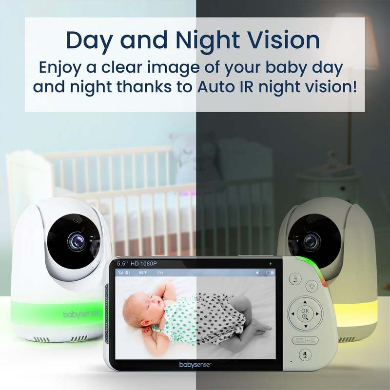 Babysense Max View: Video Baby Monitor with 2 Cameras, Non Wifi, Split Screen, Night Light & Sound Machine - Kidsy