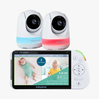 Babysense Max View: Video Baby Monitor with 2 Cameras, Non Wifi, Split Screen, Night Light & Sound Machine - Kidsy