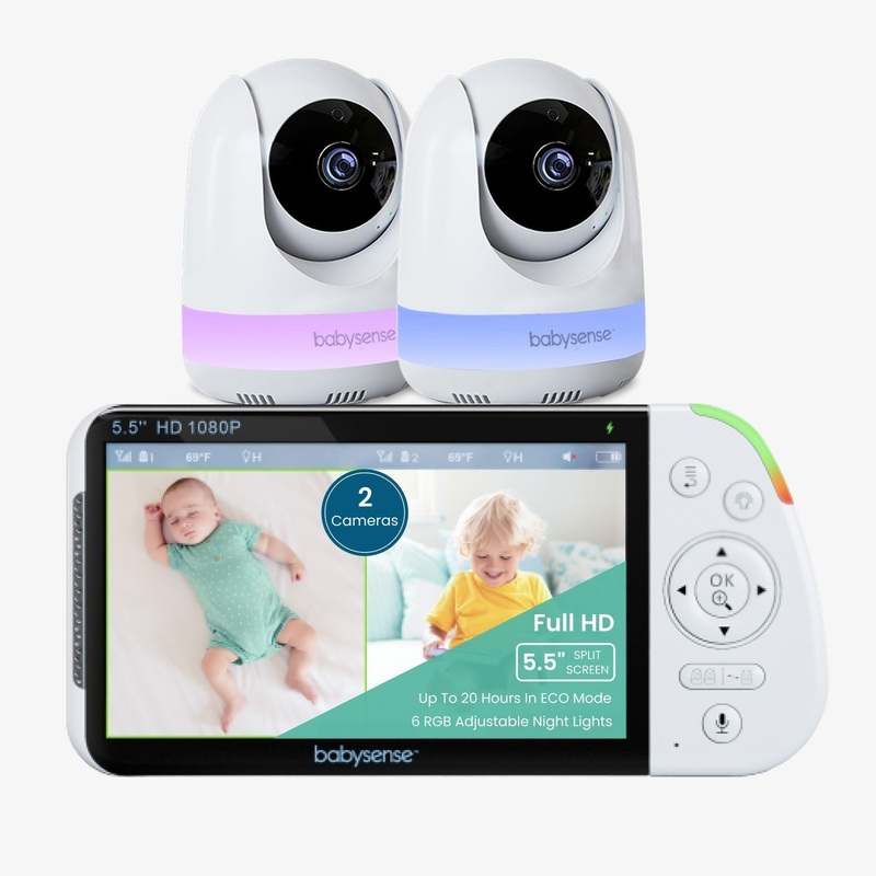 Babysense Max View: Video Baby Monitor with 2 Cameras, Non Wifi, Split Screen, Night Light & Sound Machine - Kidsy