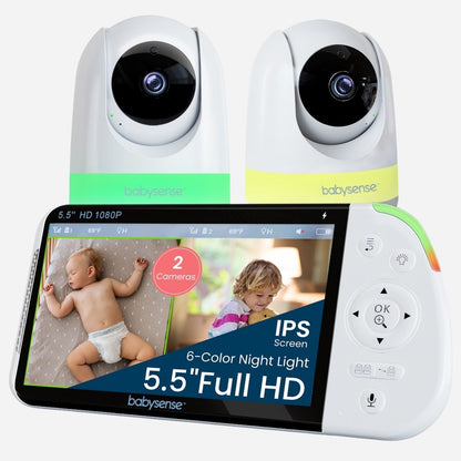 Babysense Max View: Video Baby Monitor with 2 Cameras, Non Wifi, Split Screen, Night Light & Sound Machine - Kidsy