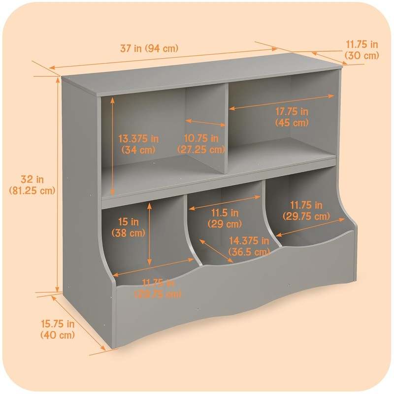 Badger Basket Multi - Bin Storage Cubby for Kids (Grey) - Kidsy