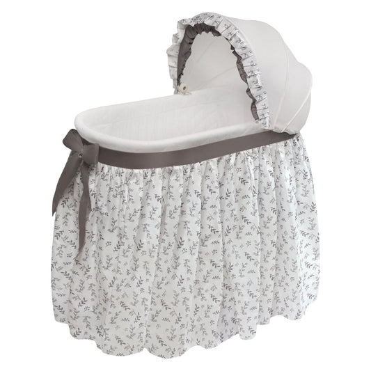 Badger Basket Wishes Oval Baby Bassinet - Full Length Skirt (Gray/Leaf) - Kidsy