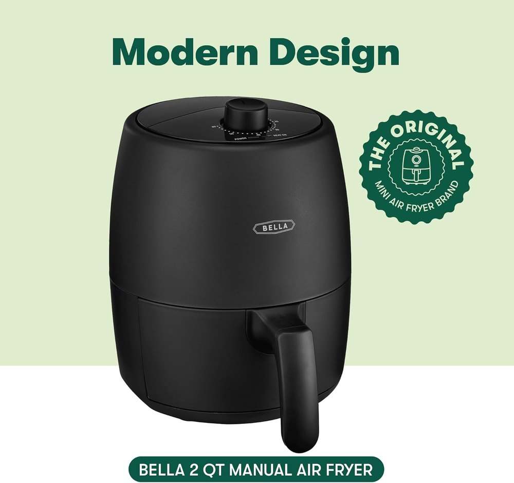 BELLA 2 Qt Manual Air Fryer & Multicooker 1200W (Matte Black) - Kidsy