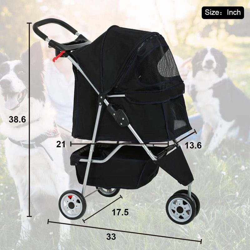 BestPet 3 - Wheel Foldable Pet Stroller (Black) - Kidsy