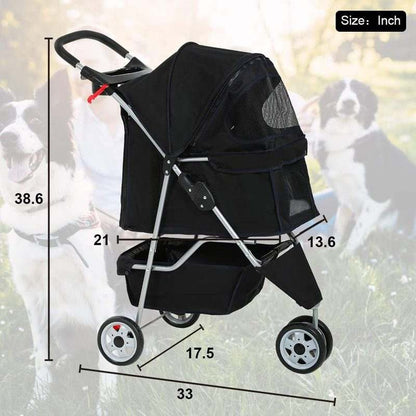 BestPet 3 - Wheel Foldable Pet Stroller (Black) - Kidsy