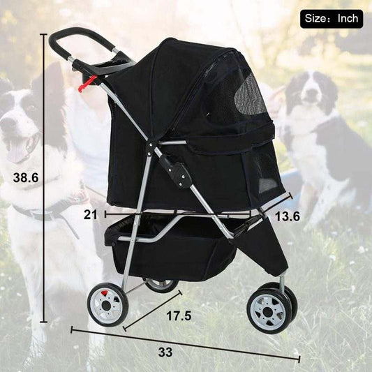 BestPet 3 - Wheel Foldable Pet Stroller (Black) - Kidsy