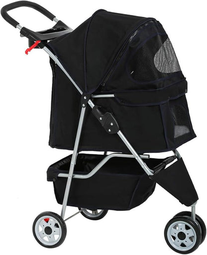 BestPet 3 - Wheel Foldable Pet Stroller (Black) - Kidsy