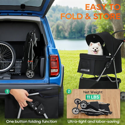 BestPet 3 - Wheel Pet Stroller Dog and Cat Stroller (Black) - Kidsy