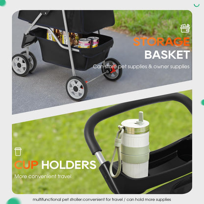BestPet 3 - Wheel Pet Stroller Dog and Cat Stroller (Black) - Kidsy