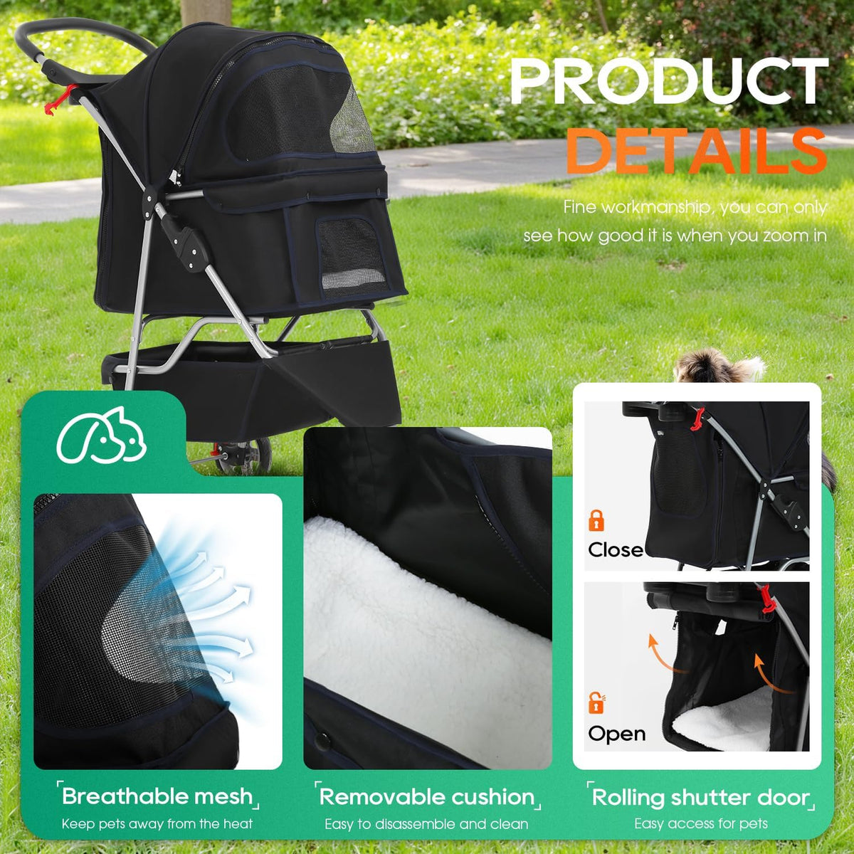 BestPet 3 - Wheel Pet Stroller Dog and Cat Stroller (Black) - Kidsy
