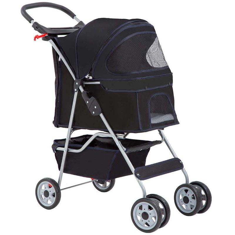 BestPet 4 - Wheel Folding Pet Stroller Carrier (Black) - Kidsy