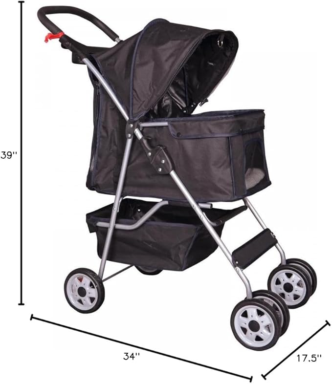 BestPet 4 - Wheel Folding Pet Stroller Carrier (Black) - Kidsy