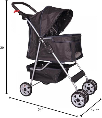 BestPet 4 - Wheel Folding Pet Stroller Carrier (Black) - Kidsy