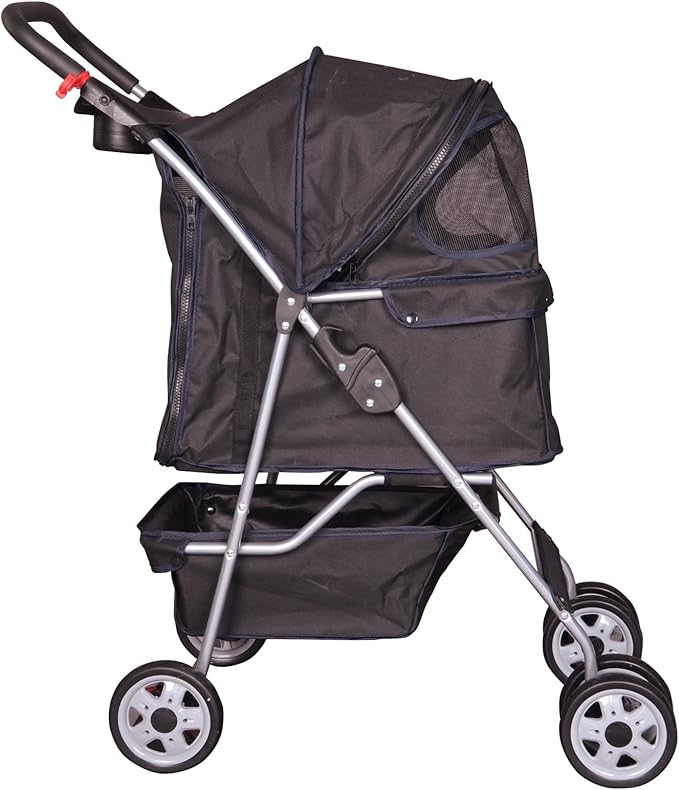 BestPet 4 - Wheel Folding Pet Stroller Carrier (Black) - Kidsy