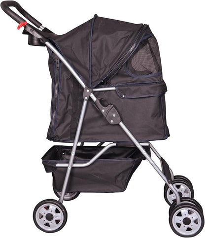 BestPet 4 - Wheel Folding Pet Stroller Carrier (Black) - Kidsy
