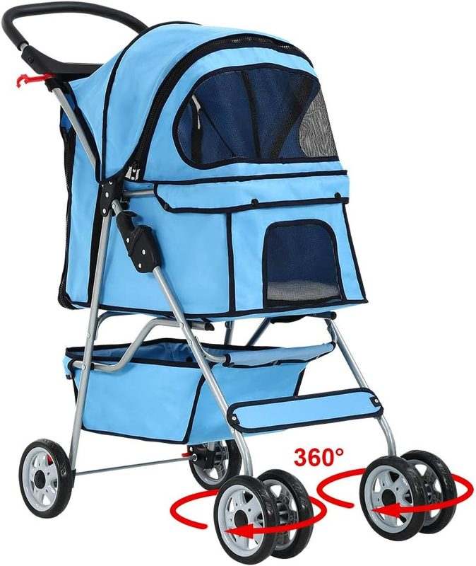 BestPet 4 Wheels Pet Stroller Cat Dog Cage Stroller Travel Folding Carrier 04T (Blue) - Kidsy