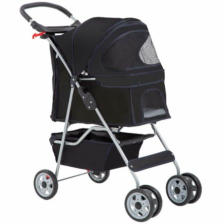 BestPet 4 Wheels Pet Stroller Folding Carrier (Black) - Kidsy