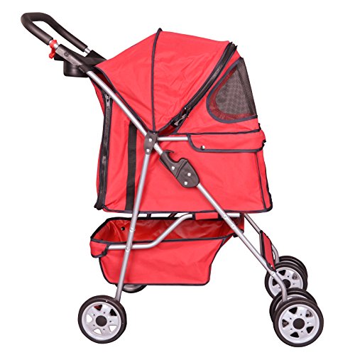 BestPet Pet Stroller Cat Dog Cage Stroller Travel Folding Carrier (Red, 4 Wheels) - Kidsy