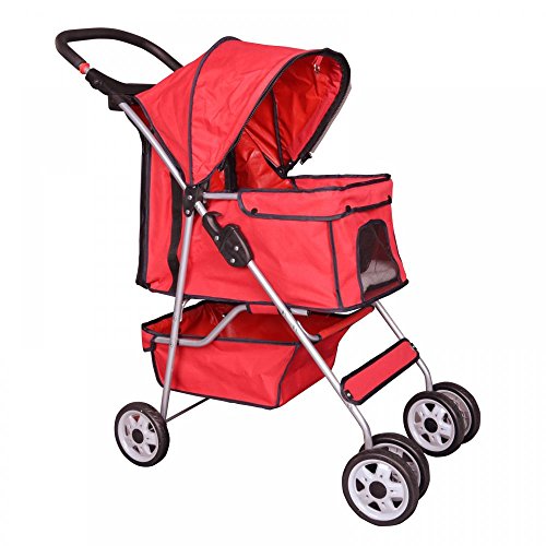 BestPet Pet Stroller Cat Dog Cage Stroller Travel Folding Carrier (Red, 4 Wheels) - Kidsy