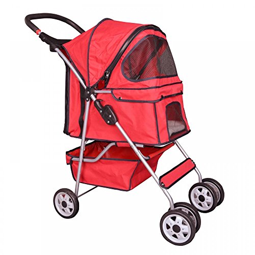 BestPet Pet Stroller Cat Dog Cage Stroller Travel Folding Carrier (Red, 4 Wheels) - Kidsy