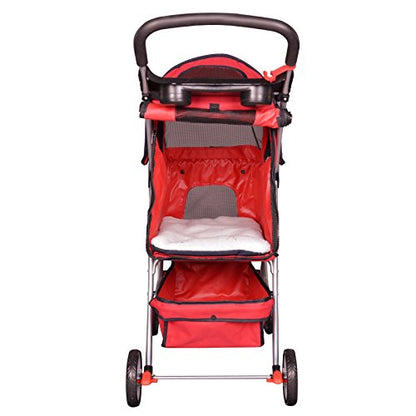 BestPet Pet Stroller Cat Dog Cage Stroller Travel Folding Carrier (Red, 4 Wheels) - Kidsy