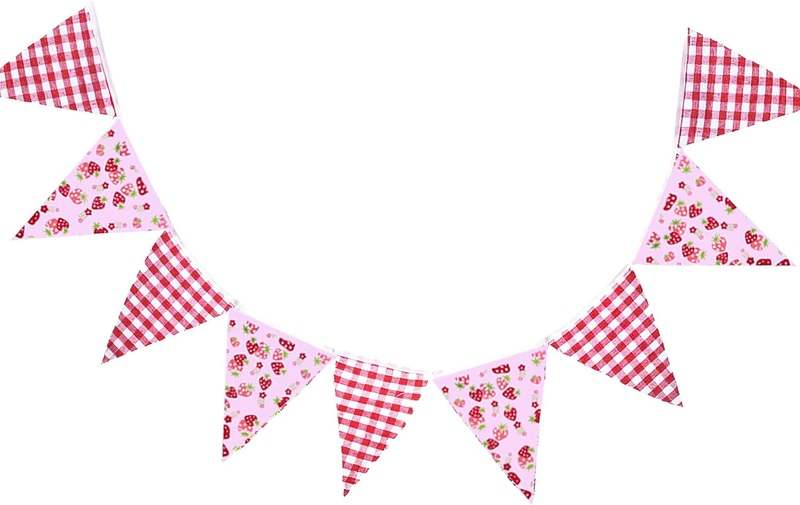Besttideyes Strawberry Party Decorations Fabric Banner (11-Piece, Pink/Red)