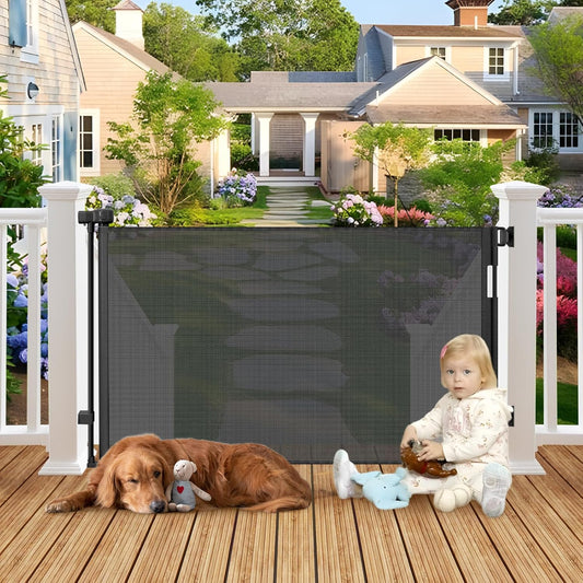 BETERTEK Outdoor Retractable Baby & Pet Gate, 55 Inches (Black) - Kidsy