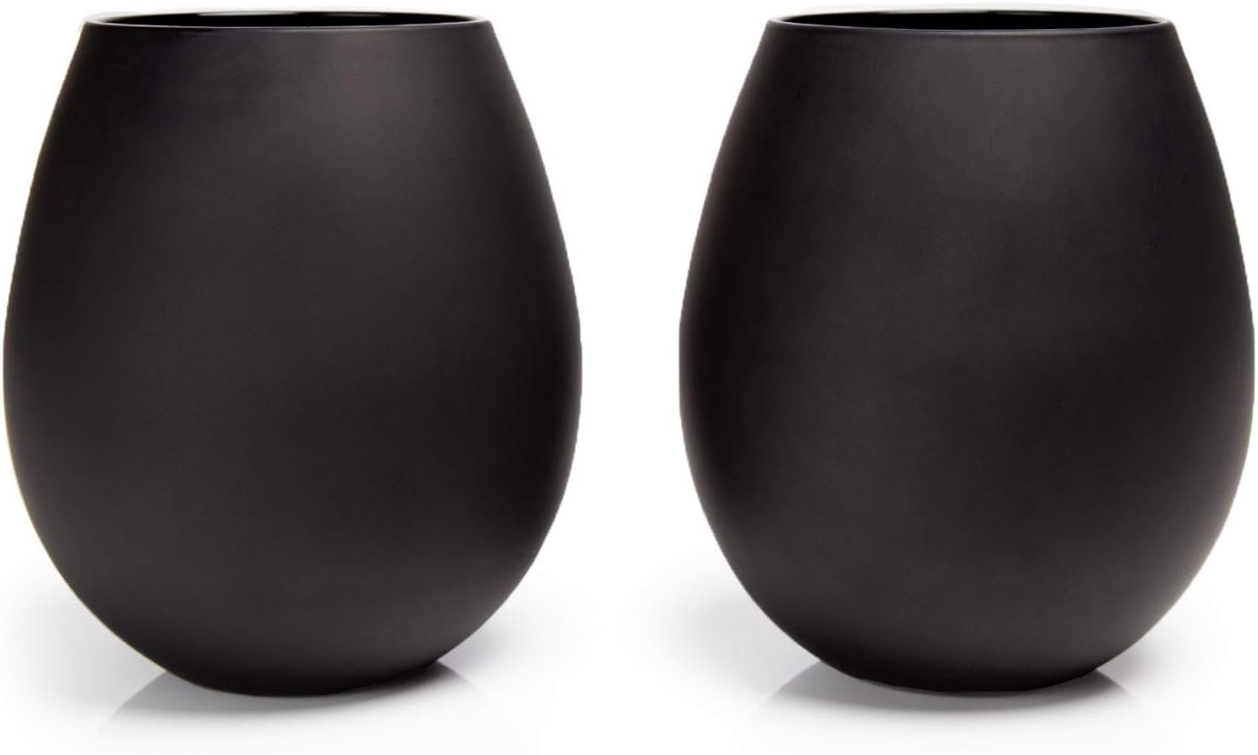 Big Betty - Premium XL Stemless Jumbo Wine Glass Set (Set of 2 - Matte Black) - Kidsy