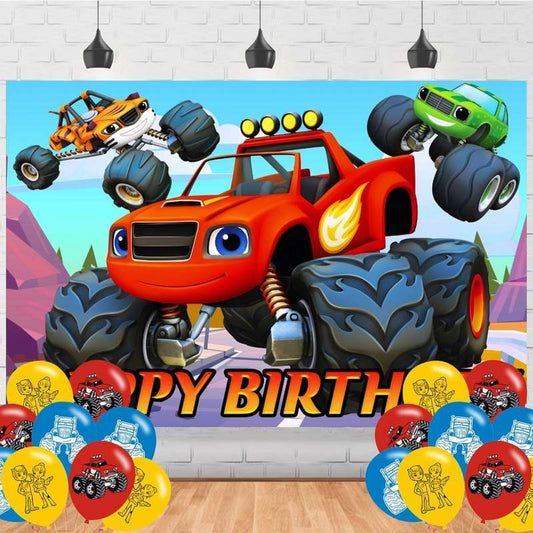 Blaze and The Monster Backdrop Birthday Banner - Kidsy