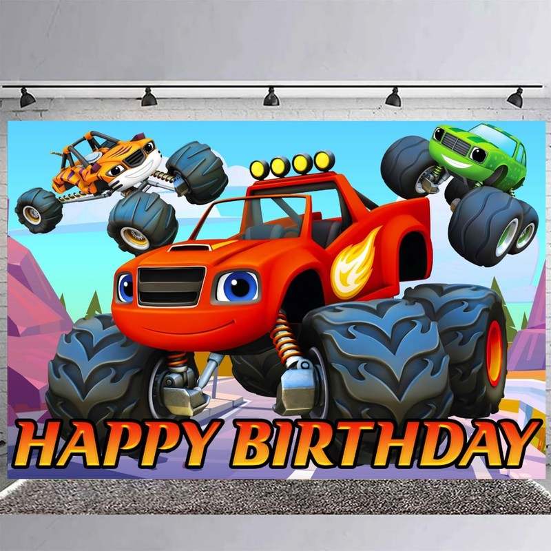 Blaze and The Monster Backdrop Birthday Banner - Kidsy