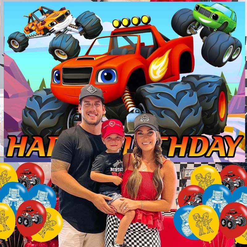 Blaze and The Monster Backdrop Birthday Banner - Kidsy