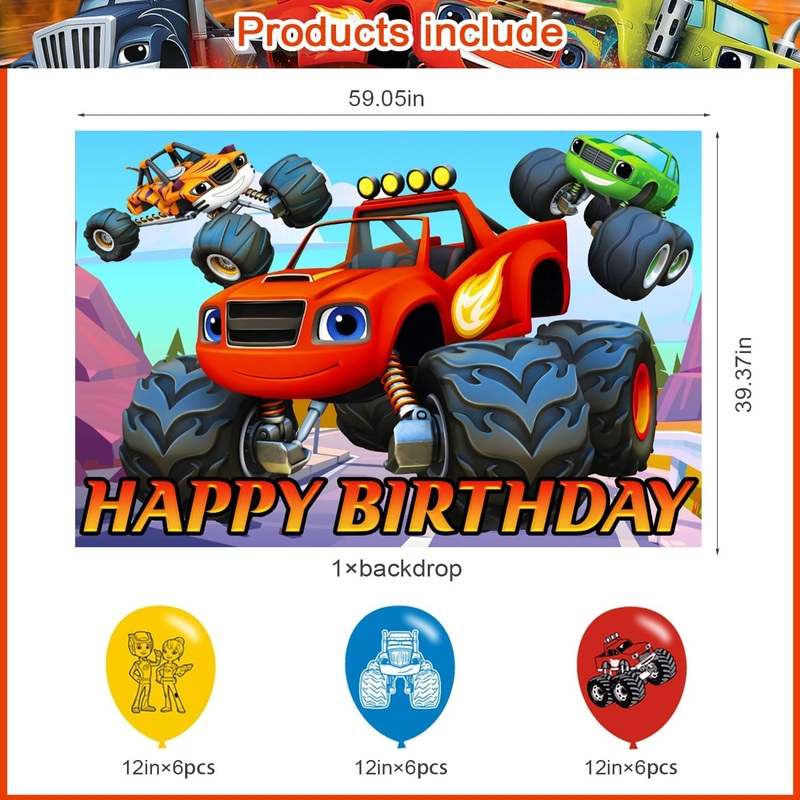 Blaze and The Monster Backdrop Birthday Banner - Kidsy