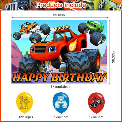 Blaze and The Monster Backdrop Birthday Banner - Kidsy