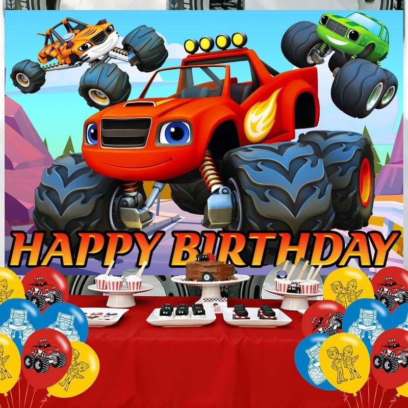 Blaze and The Monster Backdrop Birthday Banner - Kidsy