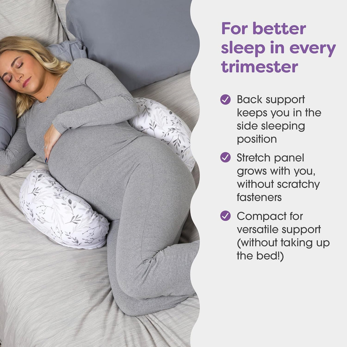 Boppy Side Sleeper Pregnancy Pillow (Gray Falling Leaves) - Kidsy
