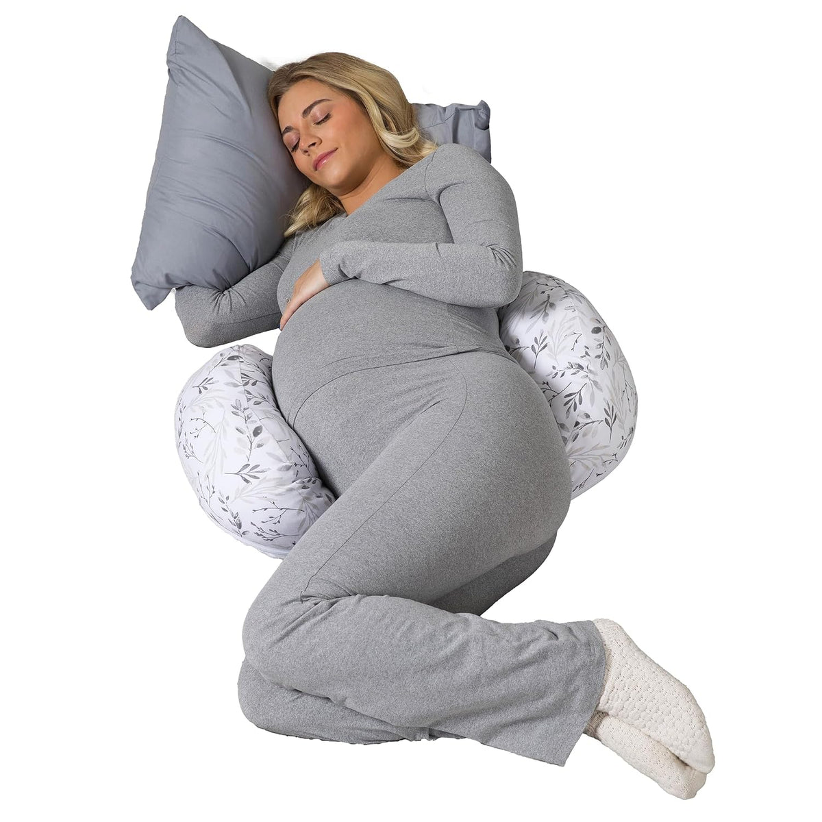 Boppy Side Sleeper Pregnancy Pillow (Gray Falling Leaves) - Kidsy