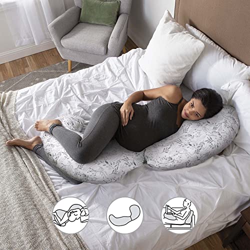 Boppy Total Body Pregnancy Pillow (Gray Scattered Leaves) - Kidsy