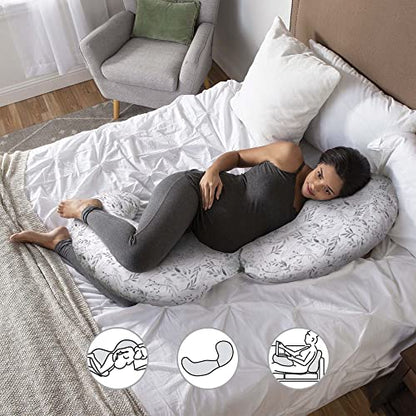 Boppy Total Body Pregnancy Pillow (Gray Scattered Leaves) - Kidsy