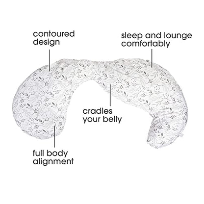 Boppy Total Body Pregnancy Pillow (Gray Scattered Leaves) - Kidsy