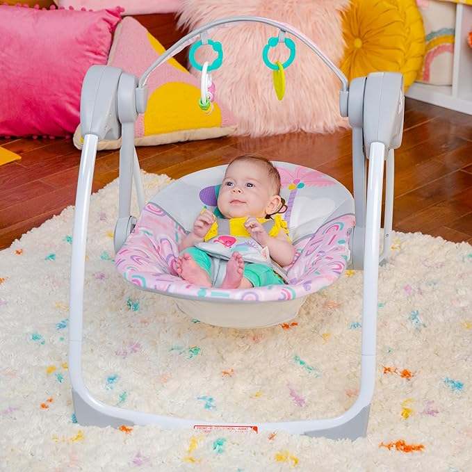 Bright Starts Compact Automatic Baby Swing (Pink Paradise) - Kidsy
