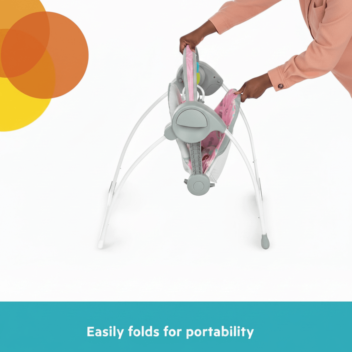 Bright Starts Compact Automatic Baby Swing (Pink Paradise) - Kidsy
