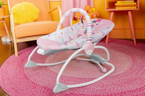 Bright Starts Disney Baby Minnie Mouse Baby Bouncer Soothing Vibrations Plush Infant Seat (Spotty Dotty) - Kidsy